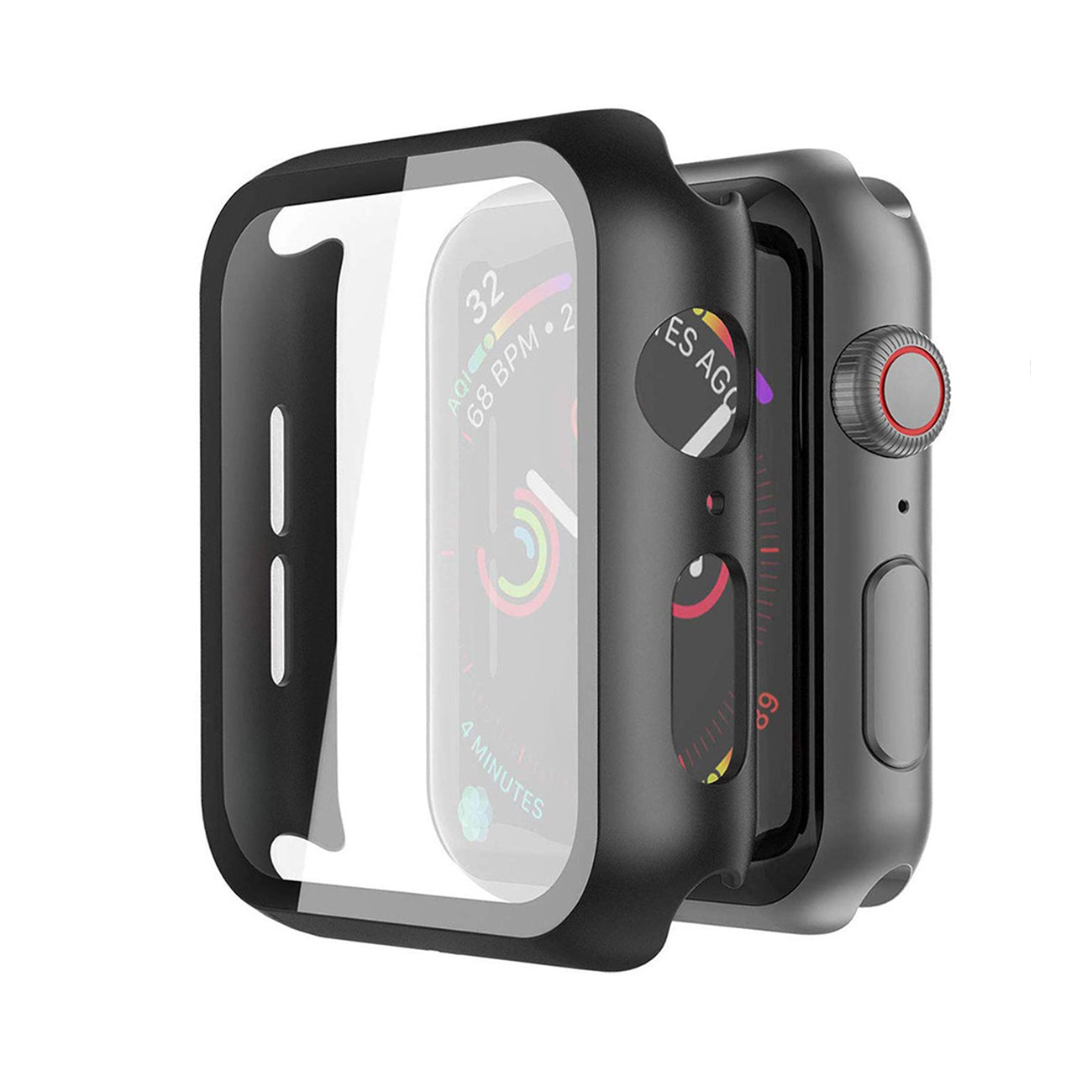 Full Cover tempered glass screen protector with pc case for Apple Watch 40 mm In Balck